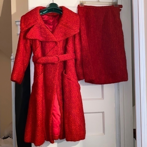 1950s-60s Pauline Trigere vintage coat belt and skirt - fashionable duo